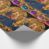 VIRGIN EN KIND MET ANGELS, BLAUWE GEMSTONES CADEAUPAPIER (Hoek)