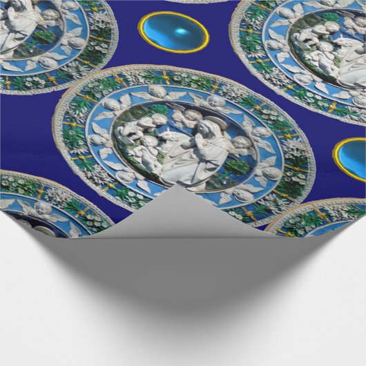 VIRGIN EN KIND MET ANGELS, Rondblauw saffier Cadeaupapier (Hoek)