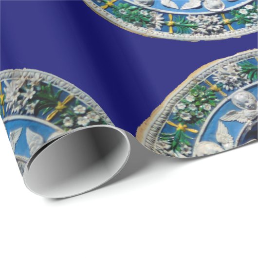 VIRGIN EN KIND MET ANGELS, Rondblauw saffier Cadeaupapier (Rol Hoek)