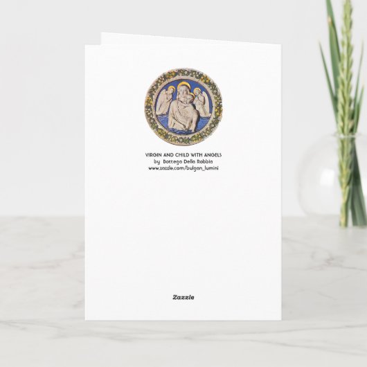 VIRGIN EN KIND MET ANGELS, Rondblauw saffier Feestdagen Kaart (Achterkant)