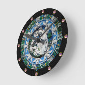 VIRGIN EN KIND MET ANGELS, ronde roze stenen Ronde Klok (Hoek)