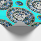 VIRGIN EN KIND MET ANGELS, Turquoise Blue Cadeaupapier (Hoek)