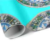 VIRGIN EN KIND MET ANGELS, Turquoise Blue Cadeaupapier (Rol Hoek)