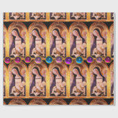 VIRGIN EN KIND MET BLAUW, PINK, PAARSE GEMSTONEN CADEAUPAPIER (Vlak)