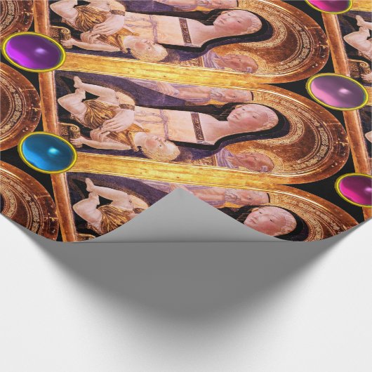 VIRGIN EN KIND MET BLAUW, PINK, PAARSE GEMSTONEN CADEAUPAPIER (Hoek)