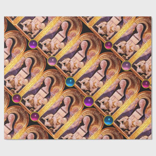 VIRGIN EN KIND MET BLAUW, PINK, PAARSE GEMSTONEN CADEAUPAPIER (Vlak)