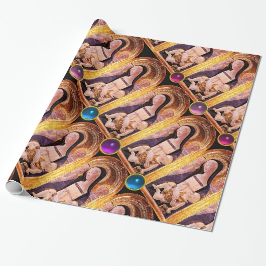 VIRGIN EN KIND MET BLAUW, PINK, PAARSE GEMSTONEN CADEAUPAPIER (Uitgerold)