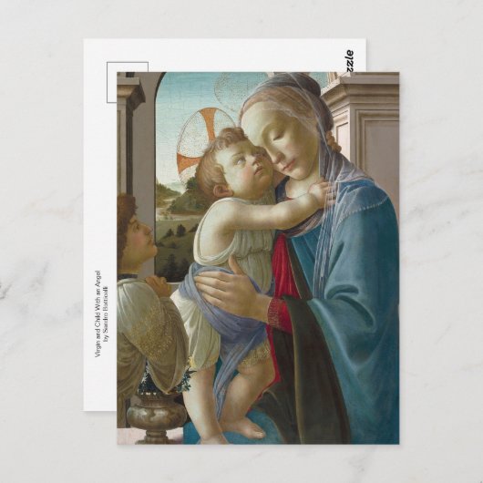 Virgin en kind met een engel, Sandro Botticelli Briefkaart (Voorkant / Achterkant)
