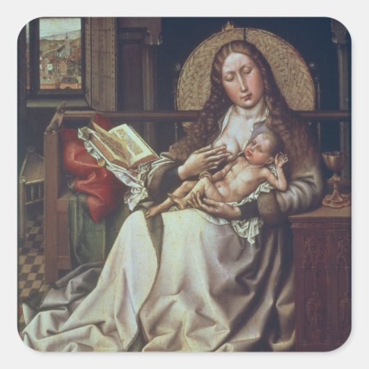 Virgin en kind voor een Firescreen, c.1440 Vierkante Sticker (Voorkant)