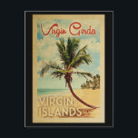 Virgin Gorda Palm Tree Vintage Travel Briefkaart<br><div class="desc">Een unieke retro uit het midden van de eeuw,  moderne Virgin Gorda Maagdeneilanden,  die kunstwerken in de klassieke stijl van het poster van het reizen. Het bevat een gebogen palmboom op zandige stranden met oceaan onder een blauwe troebele hemel.</div>