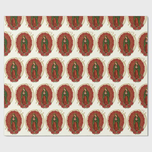 Virgin Guadalupe katholieke kerst Pointsettia Cadeaupapier (Vlak)