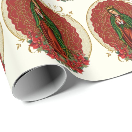 Virgin Guadalupe katholieke kerst Pointsettia Cadeaupapier (Rol Hoek)