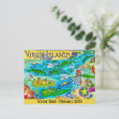 Virgin Islands Illustrated Map Postcard Briefkaart (Staand voorkant)