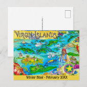 Virgin Islands Illustrated Map Postcard Briefkaart (Voorkant / Achterkant)
