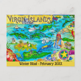 Virgin Islands Illustrated Map Postcard Briefkaart