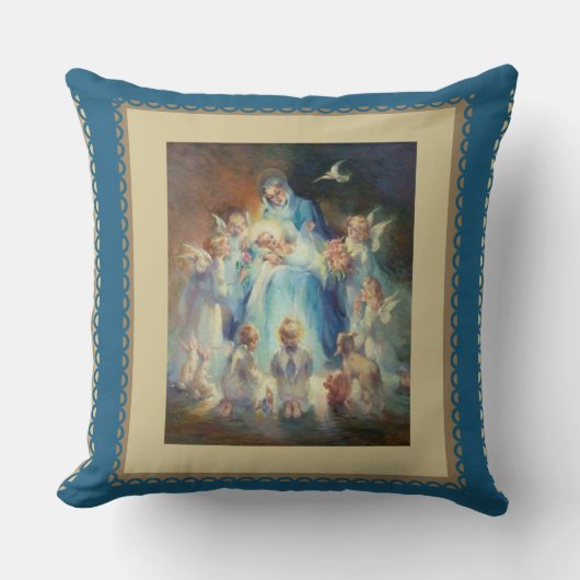 Virgin Madonna Mary met Christus Jezus Angels Kussen (Voorkant)