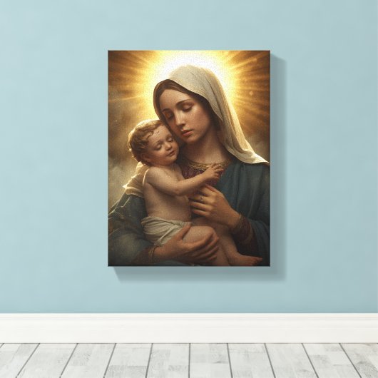 Virgin Mary and Child Jesus Stretched Canvas Print (Insitu (Houten vloer))