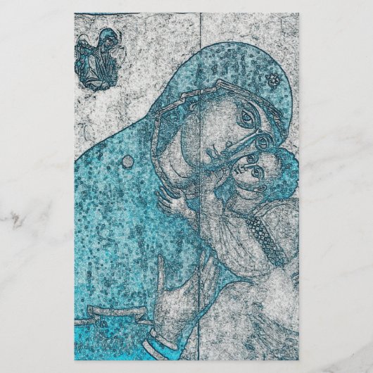 Virgin Mary Baby Jesus Angel Portret  Blue Briefpapier (Voorkant)