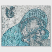 Virgin Mary Baby Jesus Angel Portret  Blue Cadeaupapier (Vlak)