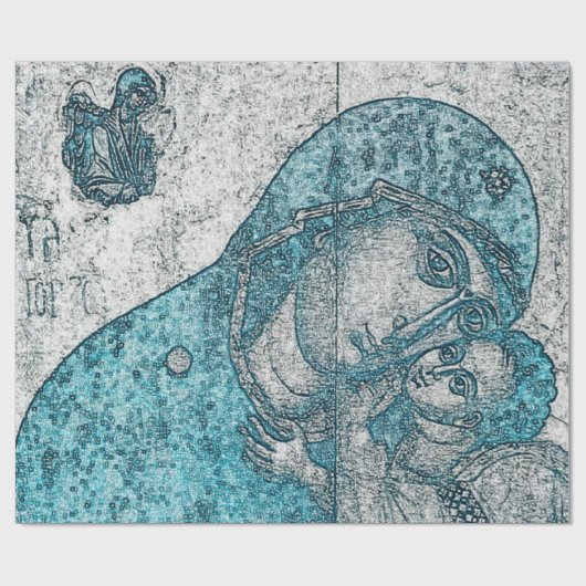 Virgin Mary Baby Jesus Angel Portret  Blue Cadeaupapier (Vlak)