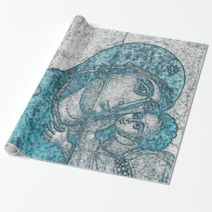 Virgin Mary Baby Jesus Angel Portret  Blue Cadeaupapier