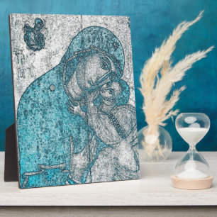 Virgin Mary Baby Jesus Angel Portret  Blue Fotoplaat