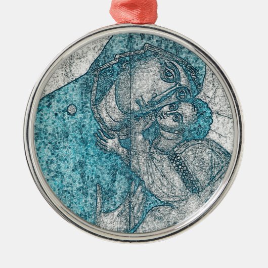 Virgin Mary Baby Jesus Angel Portret  Blue Metalen Ornament (Voorkant)