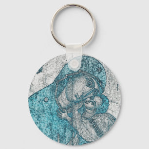Virgin Mary Baby Jesus Angel Portret Blue Sleutelhanger
