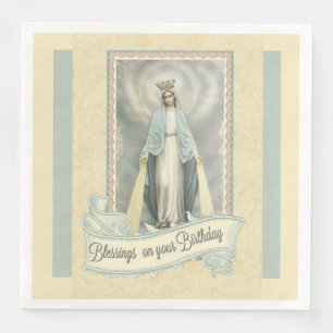 Virgin Mary Birthday Blessings Lace Ecru White Servet