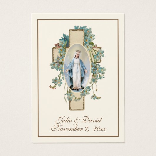 Virgin Mary Blue Floral Wedding Favor Kaart (Voorkant)