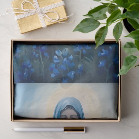 VIrgin Mary Blue Flowers Decoupage Tissuepapier (Geschenk)