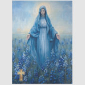 VIrgin Mary Blue Flowers Decoupage Tissuepapier (Voorkant)
