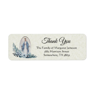 Virgin Mary Blue Flowers Lace Etiket