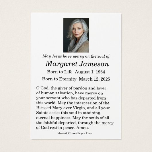 Virgin Mary Catholic Funeral Memorial Holy Card - Visitekaartje (Achterkant)