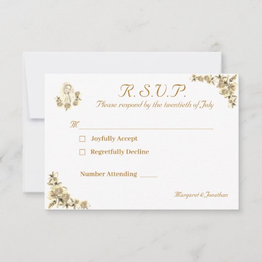 Virgin Mary Catholic Wedding Response Card RSVP Kaartje (Voorkant)