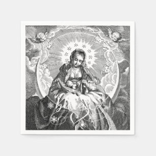 Virgin Mary en Baby Jesus Line Drawing Card Servet