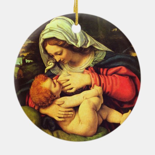 Virgin Mary en Child Keramisch Ornament (Achterkant)