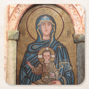 Virgin Mary en Jesus Mosaic Kartonnen Onderzetters
