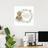 Virgin Mary Fatima Katholieke Religieuze Floral Poster (Thuiskantoor)