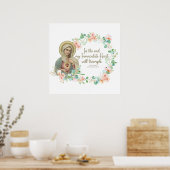 Virgin Mary Fatima Katholieke Religieuze Floral Poster (Keuken)