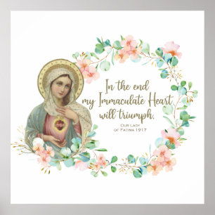 Virgin Mary Fatima Katholieke Religieuze Floral Poster