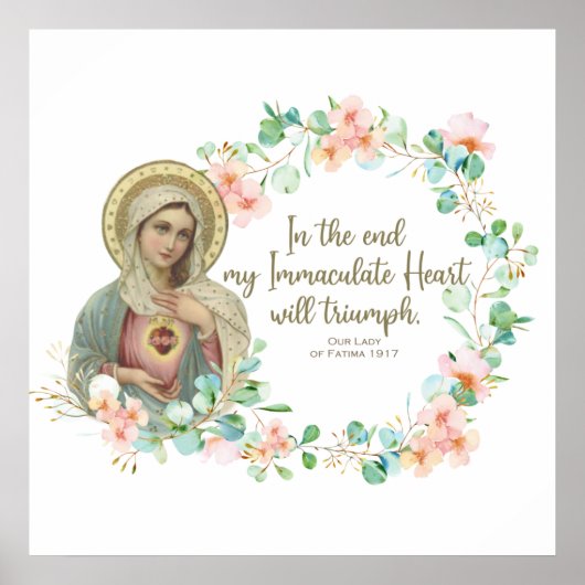 Virgin Mary Fatima Katholieke Religieuze Floral Poster (Voorkant)