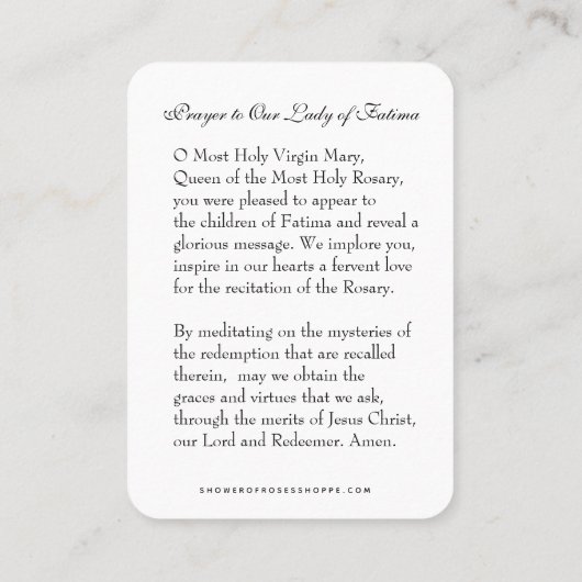 Virgin Mary Fatima Prayer Rosary katholieke busine Visitekaartje (Achterkant)