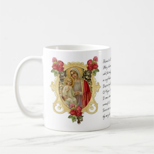 Virgin Mary Floral Jesus Memorare Prayer Koffiemok (Links)