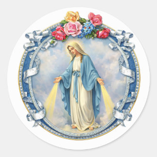 Virgin Mary Floral Religious Vintage Catholic Ronde Sticker