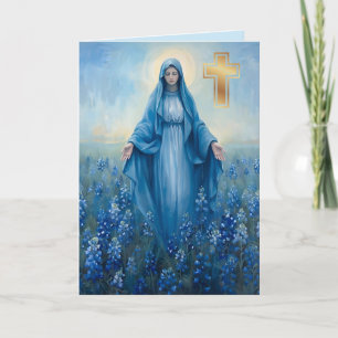 VIrgin Mary Floral Sympathy Gevouwen Wenskaart Kaart