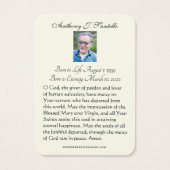 Virgin Mary Funeral Memorial Prayer Heilige Kaart (Achterkant)