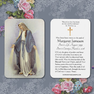 Virgin Mary Funeral Memorial Prayer Heilige Kaart 