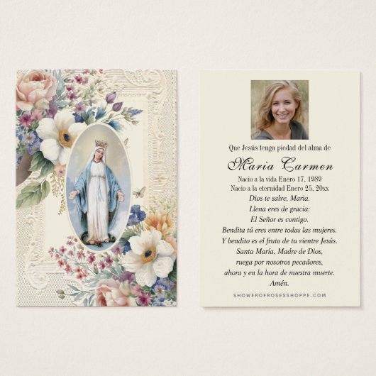 Virgin Mary Funeral Memorial Prayer Visitekaartje (Voorkant /achterkant)