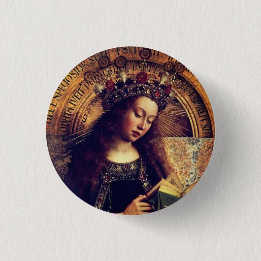 Virgin Mary - Gent Altarpart van Jan van Eyck Ronde Button 3,2 Cm (Voorkant)